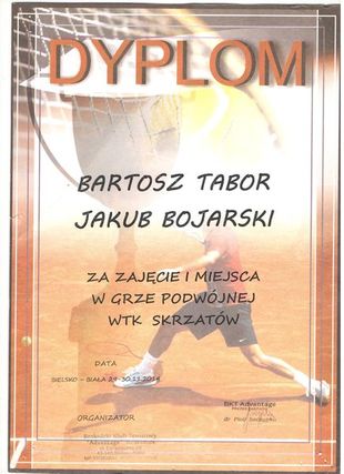 Tenis Tarnow - Jakub Bojarski-dyplom