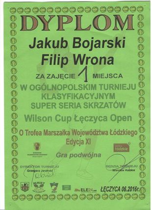 Tenis Tarnow - Jakub Bojarski-dyplom